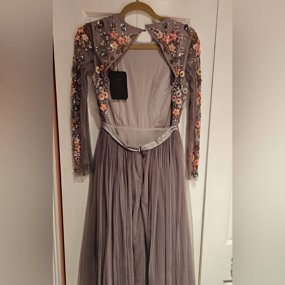 Needle & Thread Purple Long Sleeve Fit and Flare Dress - Picture 3 of 4